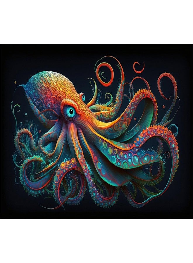 CaterRina Octopus Aquarium Background Abstract Colorful Octopus Terrarium Background Glowing Octopus on Black Background Fish Tank Backdrop Poster Wallpaper Decorations Vinyl 72x24in - Image 1